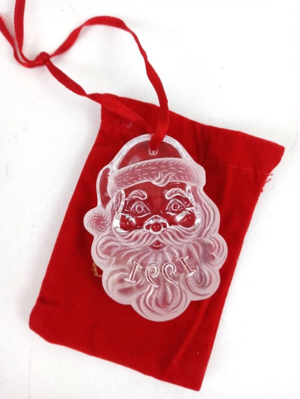 Vintage 1991 Avon Collectible Crystal Santa In Closable Soft Santa Bag Pouch